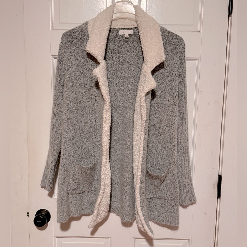 Gray and winter white open long cardigan